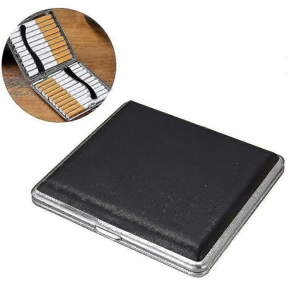 Leather Metal Cigarette Case, Can Hold 20 Cigarettes Tw