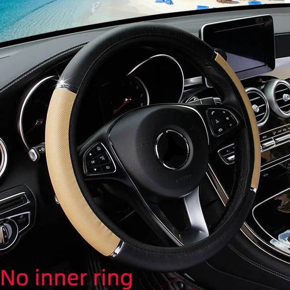 Leather Metal Strip Sporty Pop Car without Inner Rim Steering Wheel Cover Car Accessories Fit 14.5-15 Inches
