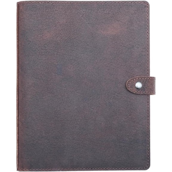 Leather Mini 3 Ring Binder for 5.5"x8.5" Paper, 1" Round Rings, Interior Pockets & Snap Closure, Half Letter Size, Brown