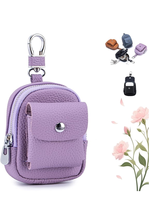 Leather Mini Backpack Keychain,Compact Organizer with Carabiner Clip,Multifunctional PU Mini Purse with Carabiner Clip