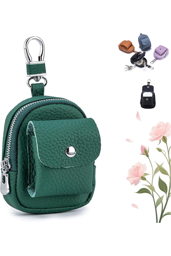 Leather Mini Backpack Keychain,Compact Organizer with Carabiner Clip,Multifunctional PU Mini Purse with Carabiner Clip