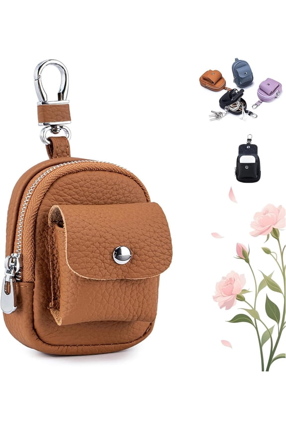 Leather Mini Backpack Keychain,Compact Organizer with Carabiner Clip,Multifunctional PU Mini Purse with Carabiner Clip
