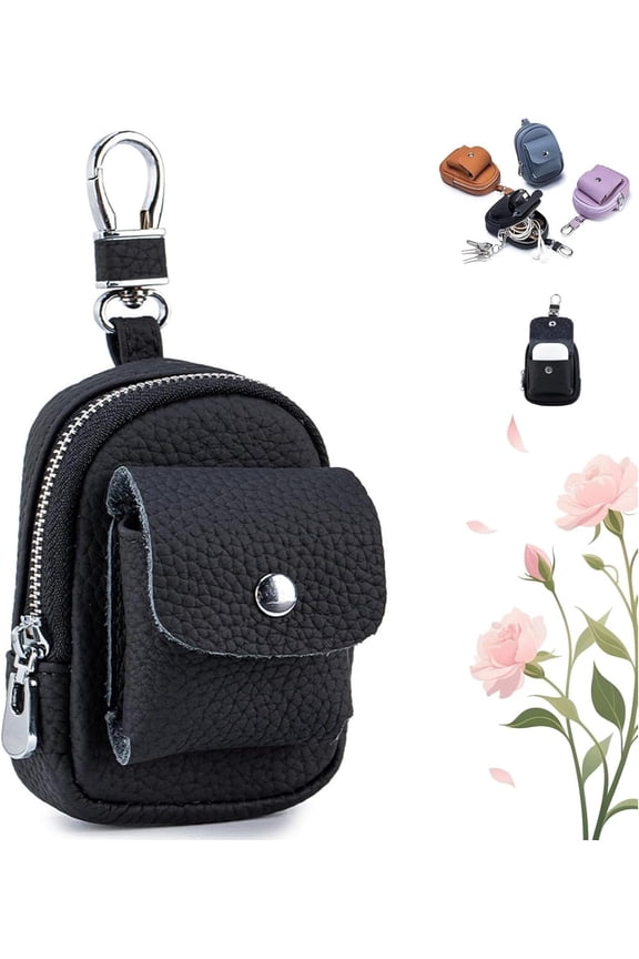 Leather Mini Backpack Keychain,Compact Organizer with Carabiner Clip,Multifunctional PU Mini Purse with Carabiner Clip