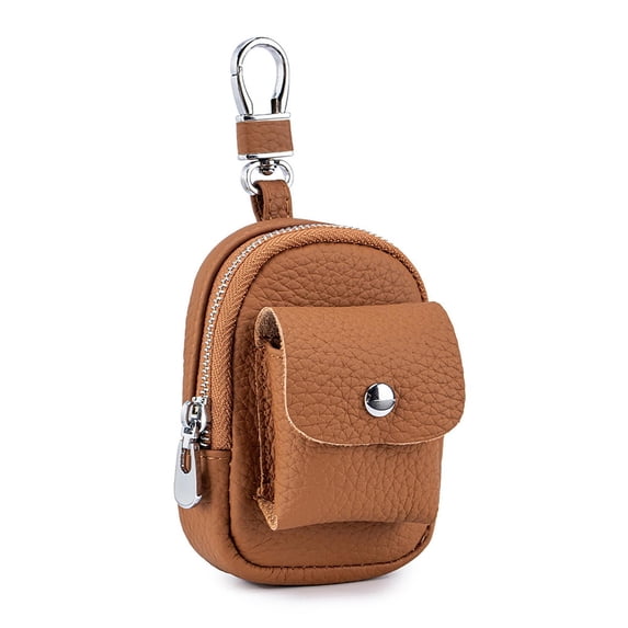 Leather Mini Backpack Keychain – Cute Travel Coin Purse & Makeup Bag for Women, Compact Organizer with Carabiner Clip