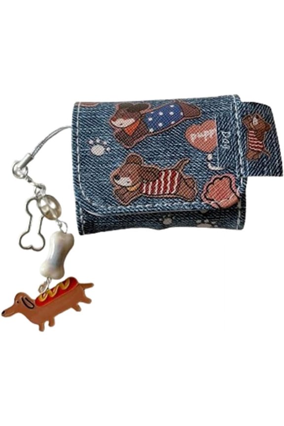Leather Mini Bag Compatible with AirPods 4th Generation,Cute Cartoon Animal Pattern Design Headphone Protective Case for Airpods 4 with Keychain for Girls Ladies (Dog)