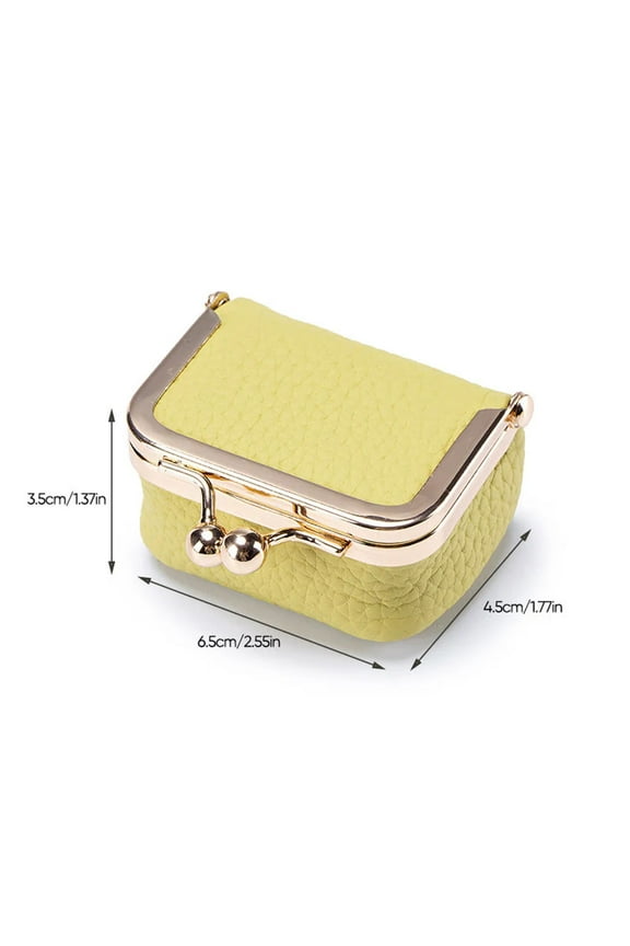 Leather Mini Jewelry Box | Genuine Cowhide, Yellow, 2.55 x 1.77 in • Travel Organizer for Earrings Rings Necklaces • Compact, Classic Design Gift for Women, Luxurious Feel, Secure Clip Closure