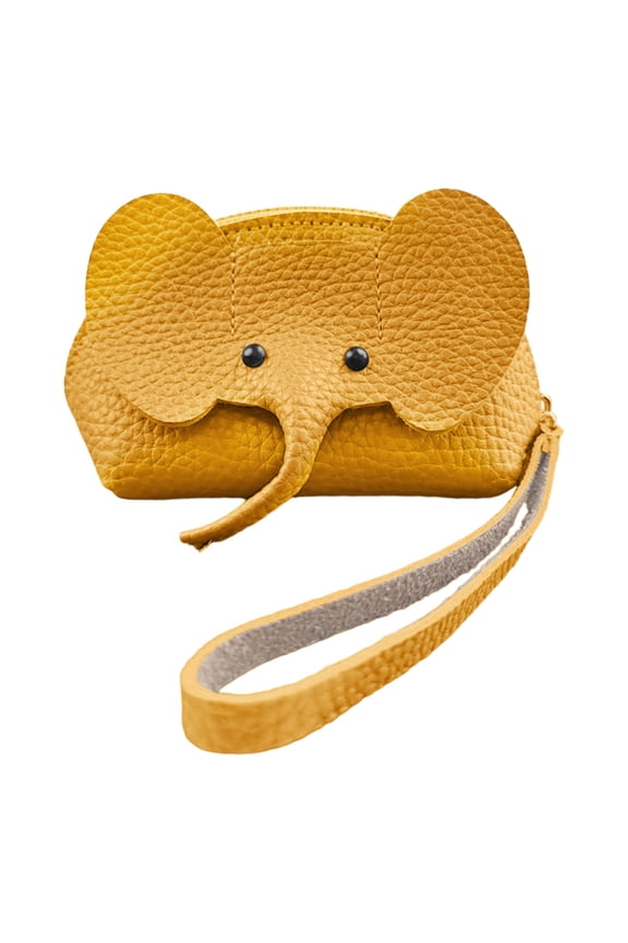 Leather Mini Purse for Women Cute Elephant Keychain Design Card Holder Stylish Zipper Wallet for Everyday Use