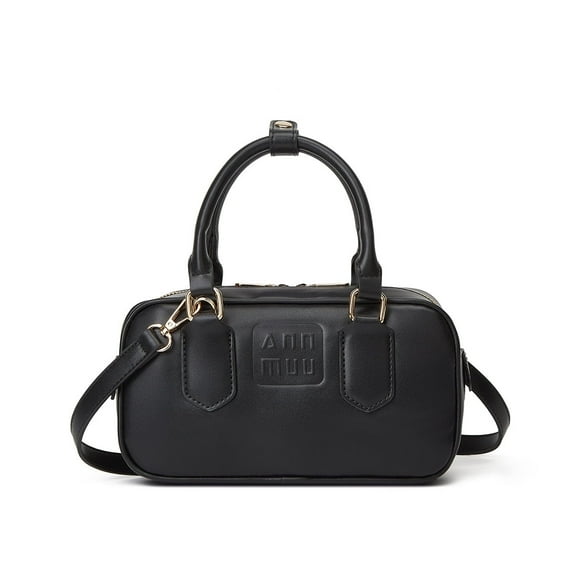 Leather Mini Satchel Handbag with Top Handle, Crossbody Strap, Gold Hardware, Available in Brown, Black, Coffre