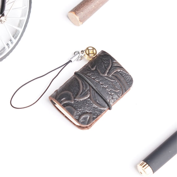 Leather Miniature Notebook, Pocket Sized Cowhide Journal, Handmade Genuine Leather with Ultra Compact Design, for Travel Sketching Diary, 6X3Cm, Creative Gift Idea, coffee color
