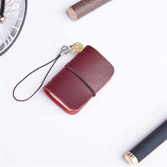 Leather Miniature Notebook, Pocket Sized Cowhide Journal, Handmade Genuine Leather with Ultra Compact Design, for Travel Sketching Diary, 6X3Cm, Creative Gift Idea, Burgundy