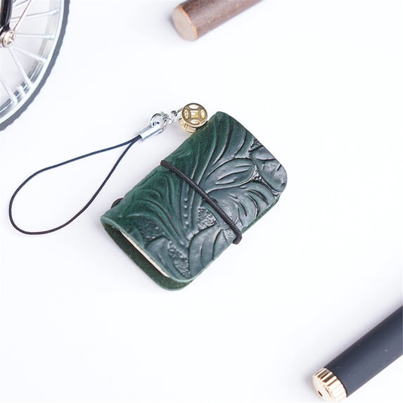 Leather Miniature Notebook, Pocket Sized Cowhide Journal, Handmade Genuine Leather with Ultra Compact Design, for Travel Sketching Diary, 6X3Cm, Creative Gift Idea, Dark Green