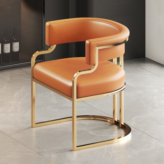 Leather Modern Tub Chair Upholstered Armchair for Living Room,Dining Room Chairs Guest Chairs for Reception Single Sofa Chair with Golden Metal Legs
