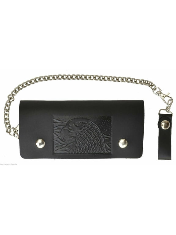 Leather Motorcycle Trucker Biker Chain Wallet With Inside Zipper Black Eagle!!!