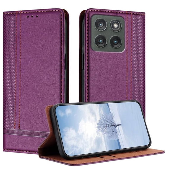 Leather For Motorola Moto Edge 5G (2026) 6.7-inch Case , Stitching design Flip Wallet Leather Case With Card Holder Magnetic Closure Shockproof Kickstand Protective Phone Cases Cover,Purple