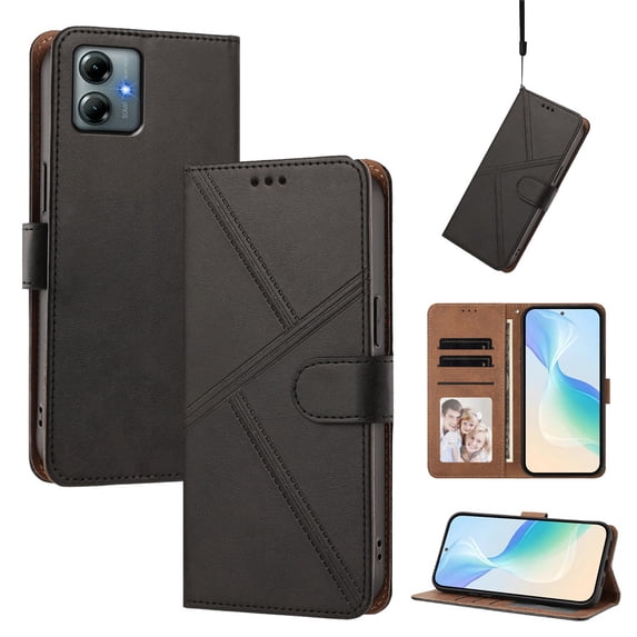 Leather For Motorola Moto G Play 2025 , Flip Wallet Leather Case With Card Holder Magnetic Closure Protective Phone Cases Cover,Black,For Moto G Play 2025