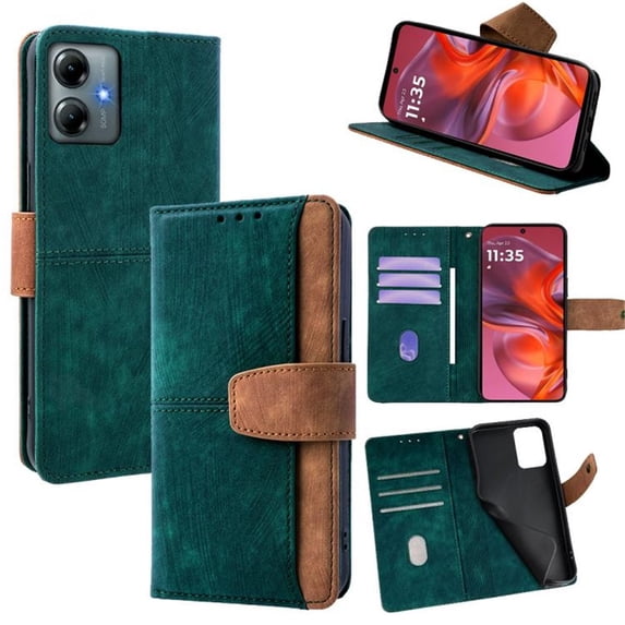 Leather For Motorola Moto G Play 2025 RFID Blocking Dual Tone Flip Wallet Case, With Card Holder Buckle Magnetic Closure Shockproof Kickstand Protective Phone Cases Cove,Green,For Moto G Play 2025