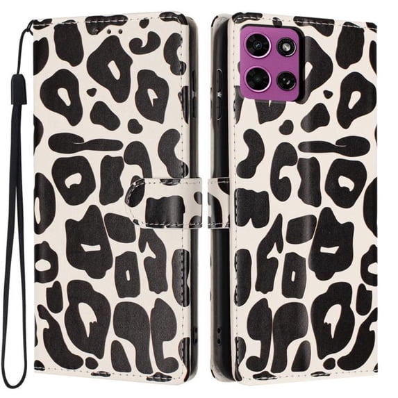 Leather For Motorola Moto G Play 5G 2026 6.7-inch Leopard Print Wallet Case, With Card Holder,Wristband,Magnetic Clasp Kickstand Folio Cover,Black,For Moto G Play 5G 2026