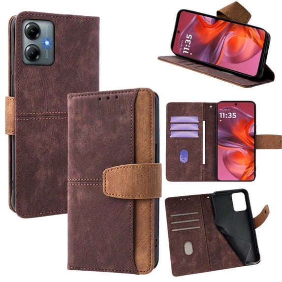 Leather For Motorola Moto G Power 2025 / Moto G Power 2026 RFID Blocking Dual Tone Flip Wallet Case, With Card Holder Buckle Magnetic Closure Shockproof Kickstand Protective Phone Cases Cove,Brown