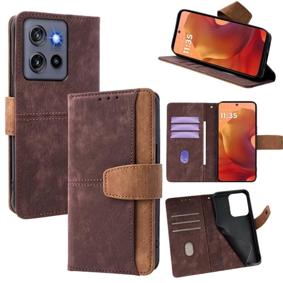 Leather For Motorola Moto G Stylus 5G 2025 RFID Blocking Dual Tone Flip Wallet Case, With Card Holder Buckle Magnetic Closure Shockproof Kickstand Protective Phone Cases Cove,Brown