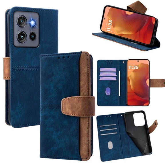 Leather For Motorola Moto G Stylus 5G 2025 RFID Blocking Dual Tone Flip Wallet Case, With Card Holder Buckle Magnetic Closure Shockproof Kickstand Protective Phone Cases Cove,Blue