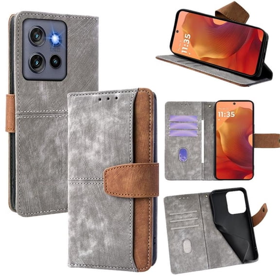 Leather For Motorola Moto G Stylus 5G 2025 RFID Blocking Dual Tone Flip Wallet Case, With Card Holder Buckle Magnetic Closure Shockproof Kickstand Protective Phone Cases Cove,Grey