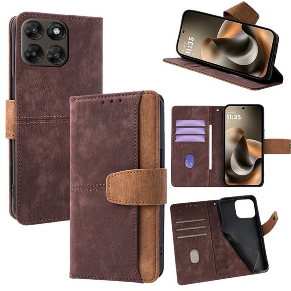 Leather For Motorola Moto G77 5G RFID Blocking Dual Tone Flip Wallet Case, With Card Holder Buckle Magnetic Closure Shockproof Kickstand Protective Phone Cases Cove,Brown,For Moto G77 5G