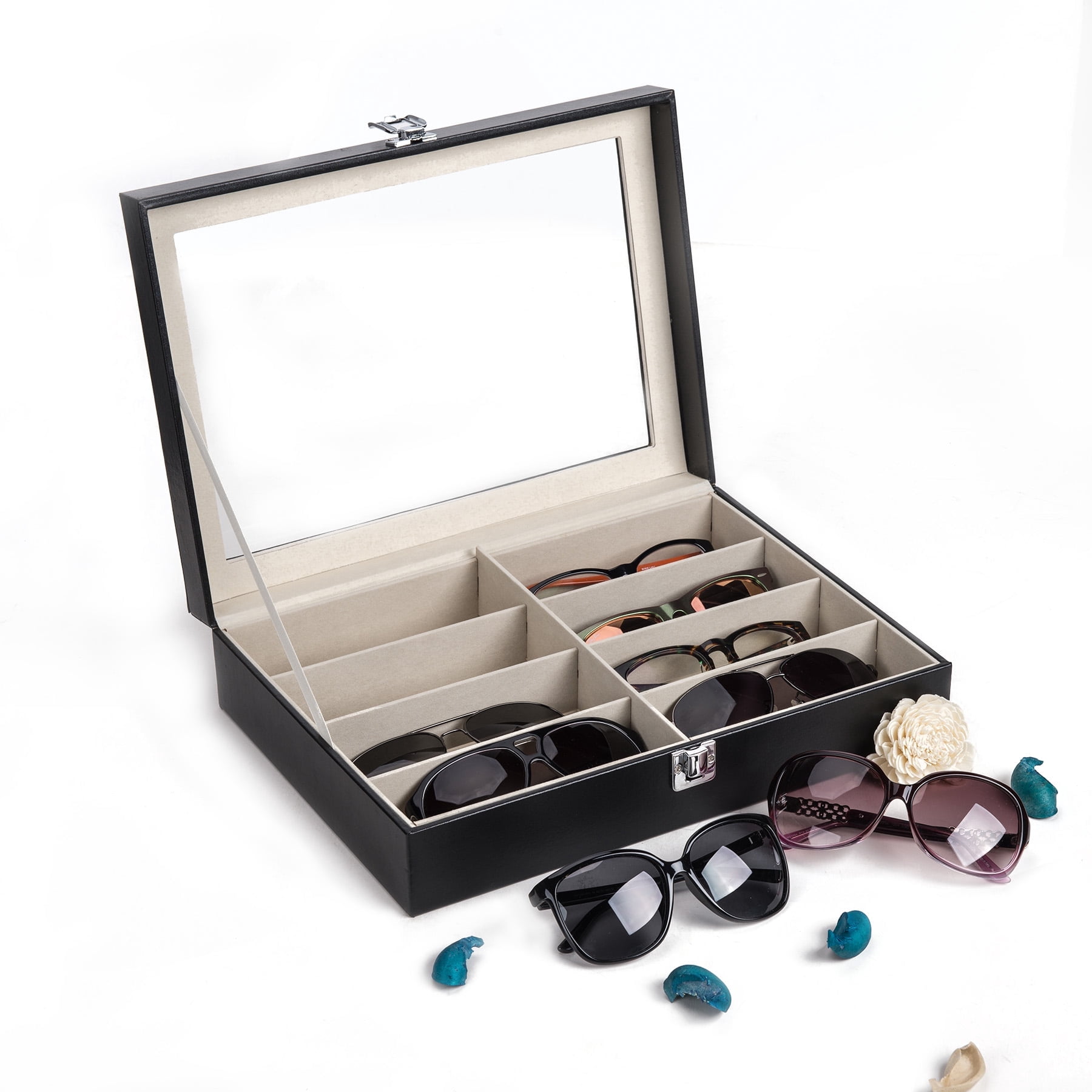 Bestco Leather Multi-Sunglasses Organizer for Women and Men, Eyeglasses Display Case, Jewelry Watch Organizer, One Size.