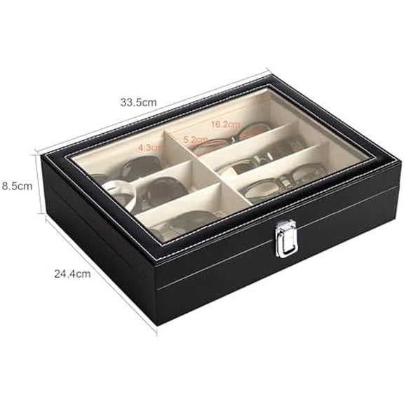 Leather Multi Sunglasses Organizer for Women Men, Eyeglasses Eyewear Display Case with 8 Slots, Jewelry Watch Organizer, Sunglasses Jewelry Collection Case, Sunglass Glasses Storage Holder Box