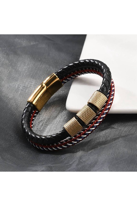 Leather Multi-strand Bracelets with Ion Plating(IP) 316 Surgical Stainless Steel & 304 Stainless Steel Findings Golden 8-1/4 inch(21cm)