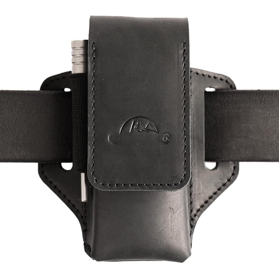 Leather Multitool Sheath for Belt - Leather Multitool Holder for Belt - EDC Belt Organizer Multitool Pouch - Two  Closure Multitool Holster - Belt Loop Leather Multitool Case, Black