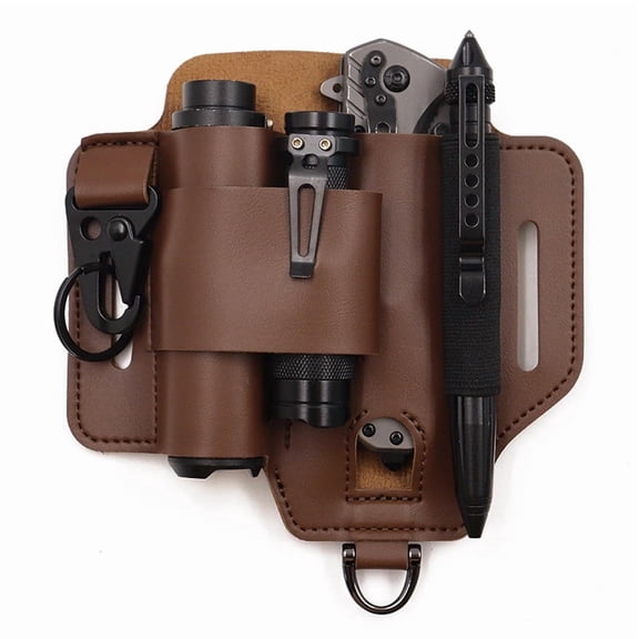 Leather Multitool Sheath EDC Belt Organizer, Crazy Horse Leather Pocket Organizer for Multitool, Flashlight & Pen, Durable Tool Holster for Work, Outdoor, and Everyday Carry, Gift for Men