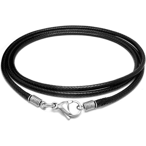 Leather Necklace Cord with Clasp, 16inch-24inch Braided Rope Necklace for Men Women 316L Stainless Steel Clasp, 2mm Black Leather Cord Necklace Brown Leather Necklace