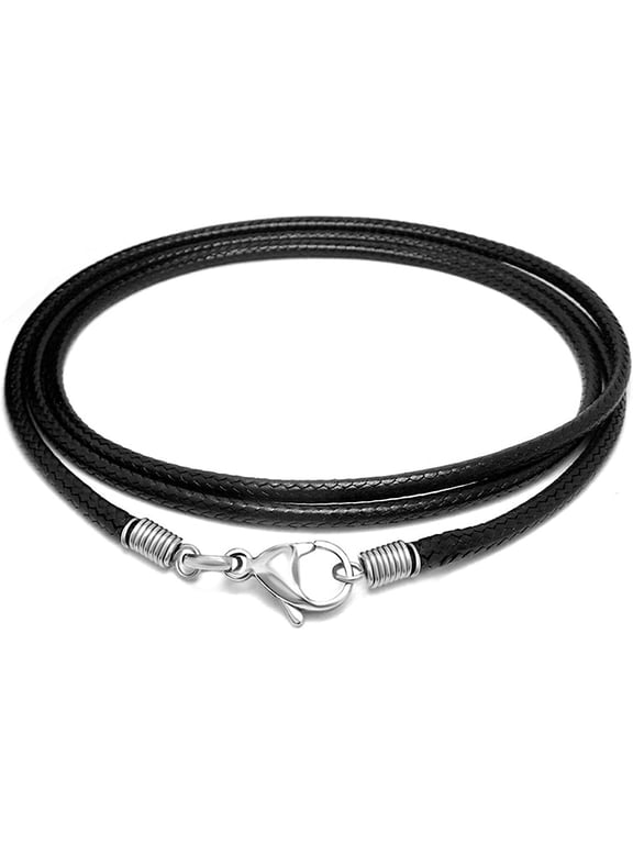Leather Necklace Cord with Clasp, 16inch-24inch Braided Rope Necklace for Men Women 316L Stainless Steel Clasp, 2mm Black Leather Cord Necklace Brown Leather Necklace