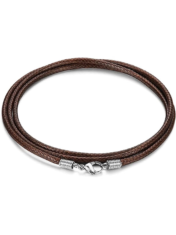 Leather Necklace Cord with Clasp, 16inch-24inch Braided Rope Necklace for Men Women 316L Stainless Steel Clasp, 2mm Black Leather Cord Necklace Brown Leather Necklace