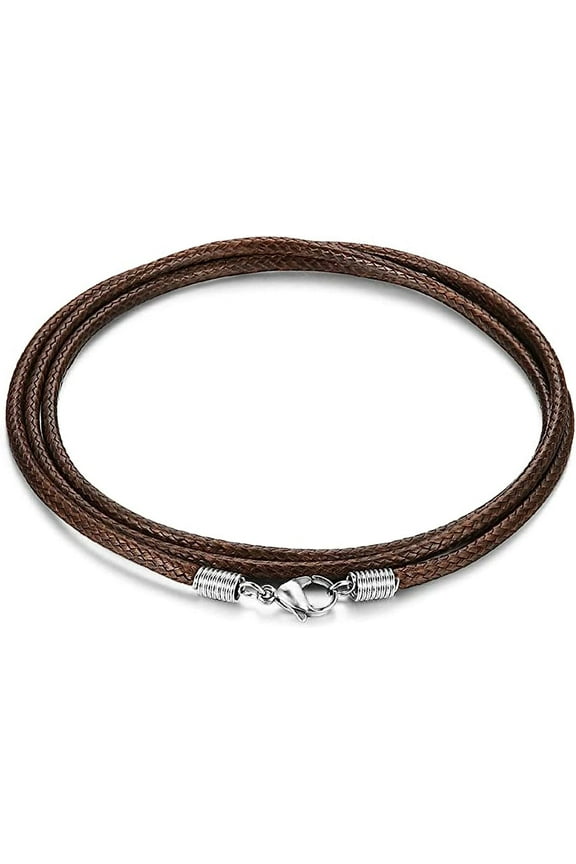 Leather Necklace Cord with Clasp, 16inch-24inch Braided Rope Necklace for Men Women 316L Stainless Steel Clasp, 2mm Black Leather Cord Necklace Brown Leather Necklace