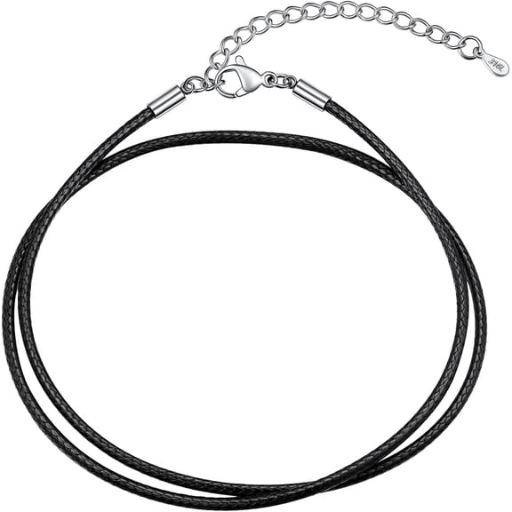Leather Necklace Cord with Customizable Stainless Steel/Black Clasp, Waterproof Black/Brown Woven Wax Rope Chain for Men Women 1.5/2/3mm, Length 16"-30"