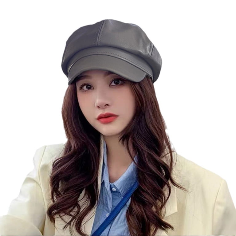 Vintage Newsboy Cap PU Leather Adjustable Painter Hat Beret Lopsity 8 Panels Newsboy Caps for Women Vintage PU Leather  main image 3