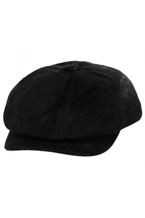 Leather Newsboy Cap - Black - L - Black