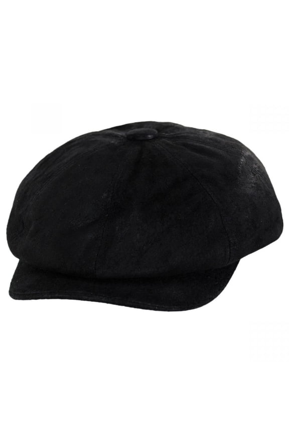 Leather Newsboy Cap - Black - S - Black