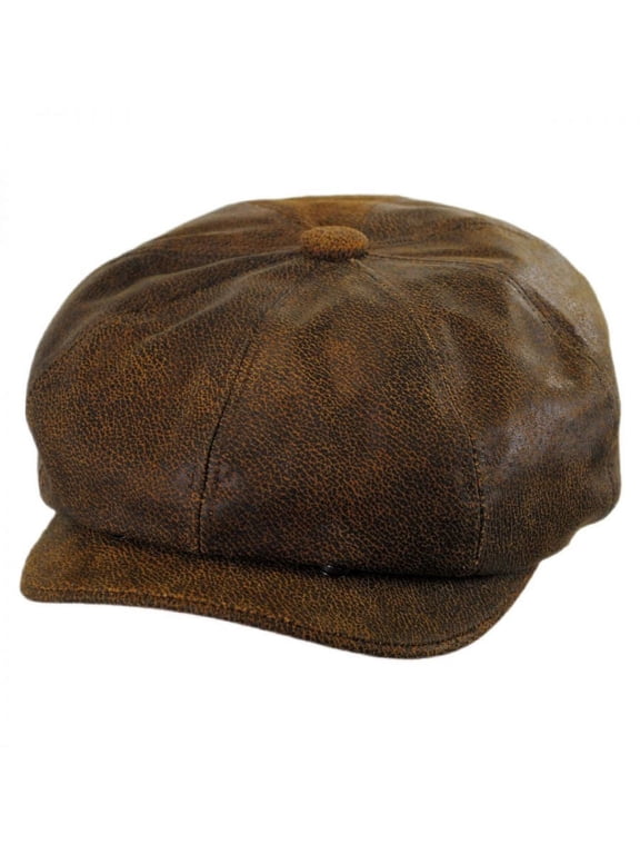 Leather Newsboy Cap - L - Brown