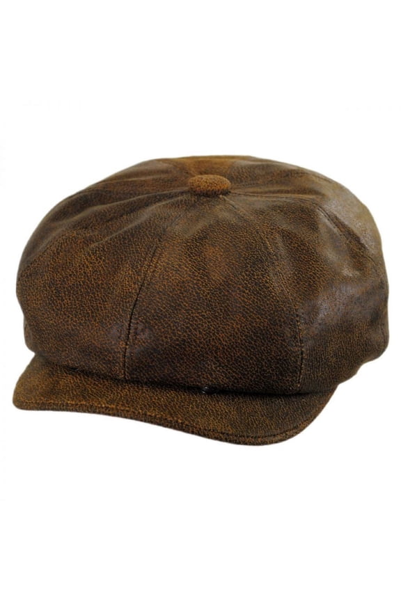 Leather Newsboy Cap - XL - Brown