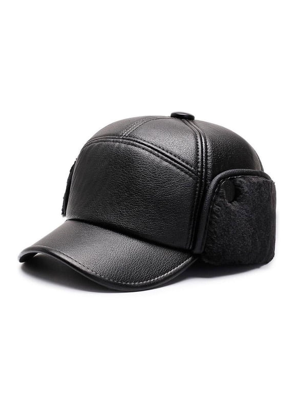 Leather Newsboy for Men, Leather Head, Ear Protection Hats, Plush Earmuffs Hat for Middle-Aged Elderly Men