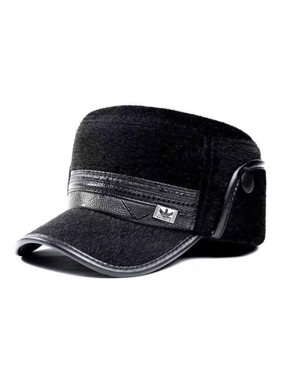Leather Newsboy for Men, Leather Head , Ear Protection Hats, Plush Earmuffs Hat for Middle-Aged Elderly Men