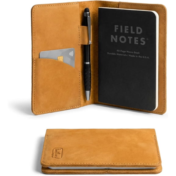 Leather Notebook Cover 3.5 x 5.5 in. with Card and Pen Holder, Handmade Protective Storage for Pocket Journal Cover, Book & Notebooks, Notepad Wallet for Travelers