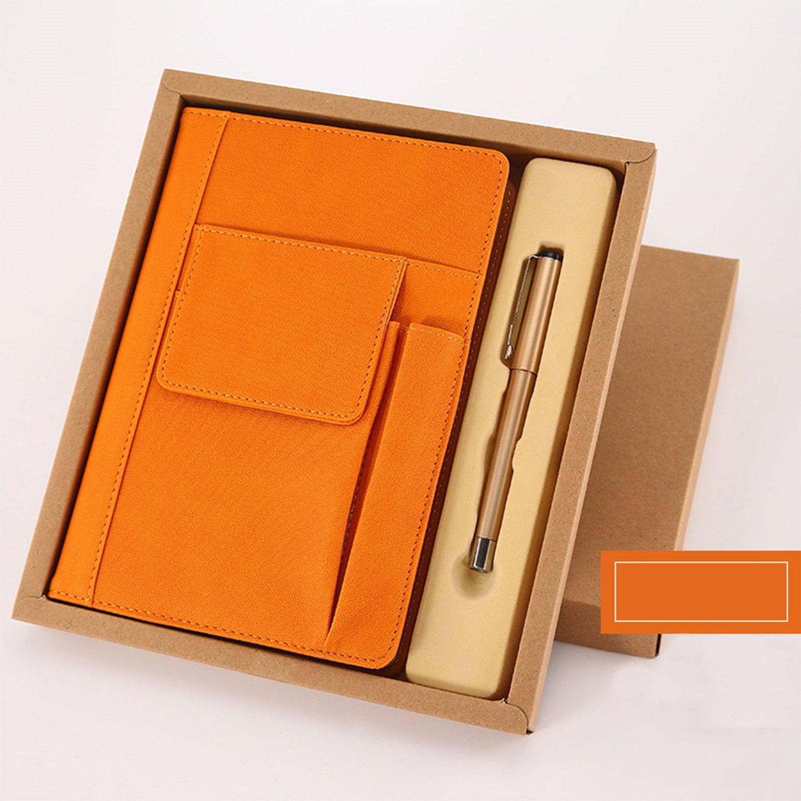 Leather Notebook Set - Thick Classic Ruled Notebook with Pen Loop and Pen, A5, Soft Faux Leather Hardcover Cover with Buckle(Orange) 5.71x8.46"