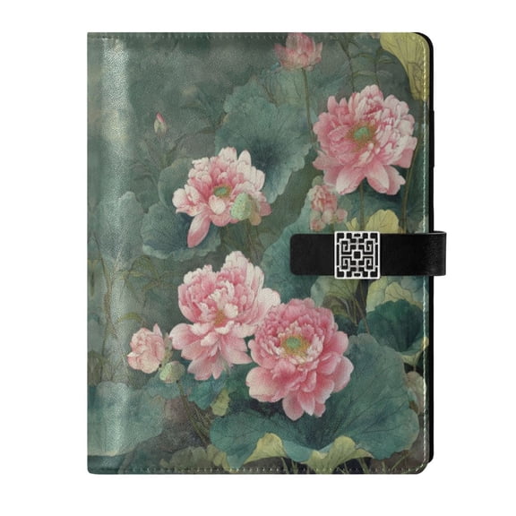 Leather Notebook with Pen Holder Writing Notepad Includes 100 Pages Lined Journal Blossoming Lotus