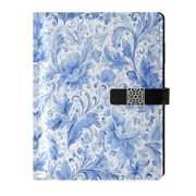 Leather Notebook with Pen Holder Writing Notepad Includes 100 Pages Lined Journal Blue Watercolor Floral Pattern