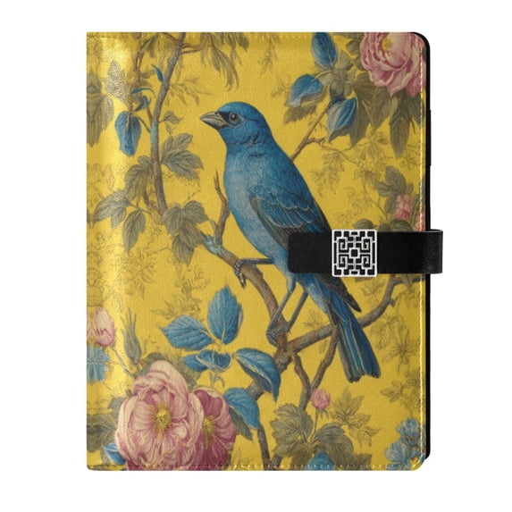 Leather Notebook with Pen Holder Writing Notepad Includes 100 Pages Lined Journal Bluebird Surrounded by Flowers
