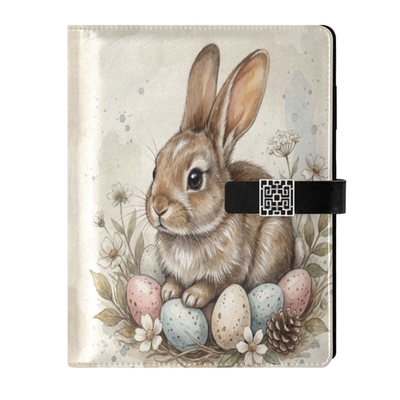 Leather Notebook with Pen Holder Writing Notepad Includes 100 Pages Lined Journal Brown Rabbit and Oastel Easter Eggs
