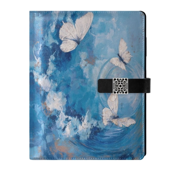 Leather Notebook with Pen Holder Writing Notepad Includes 100 Pages Lined Journal Butterflies and Circular Motif